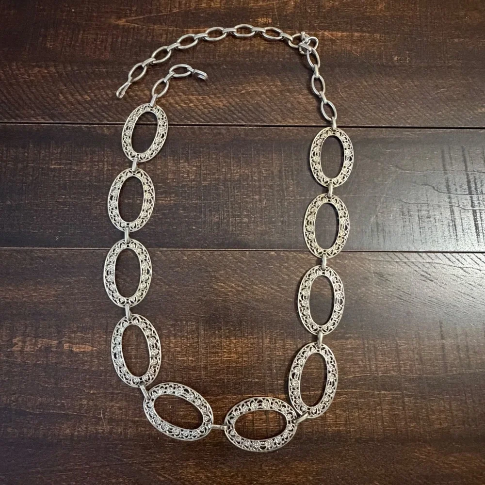Filigree Oval Link Chain Belt Silver Boho Y2K Festival Statement Vintage‎